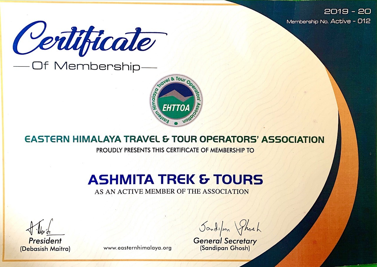 Membership Certificate (Eastern Himalayas Travel and Tour Operators' Association)