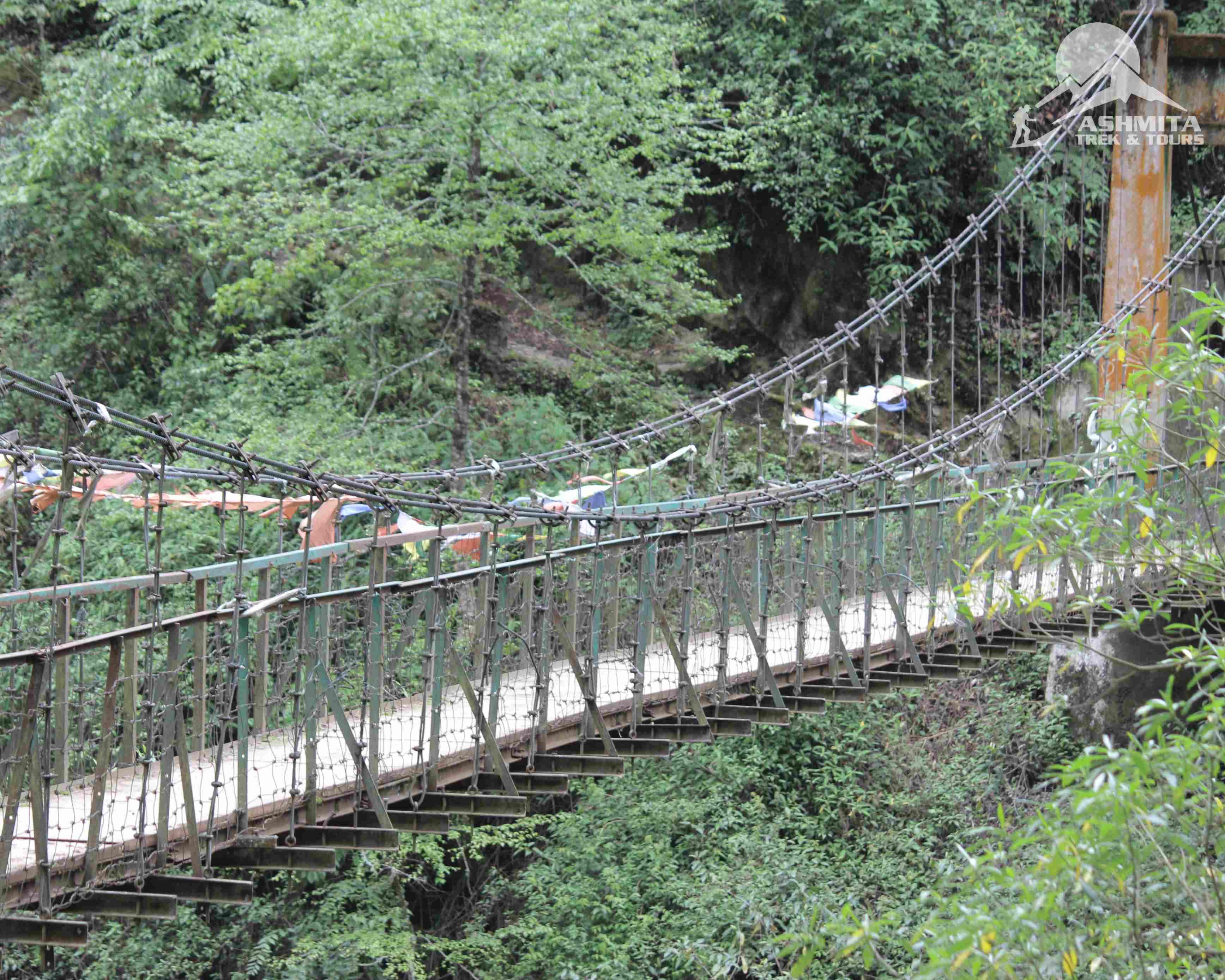 A suspension bridge after the entrance to KNP