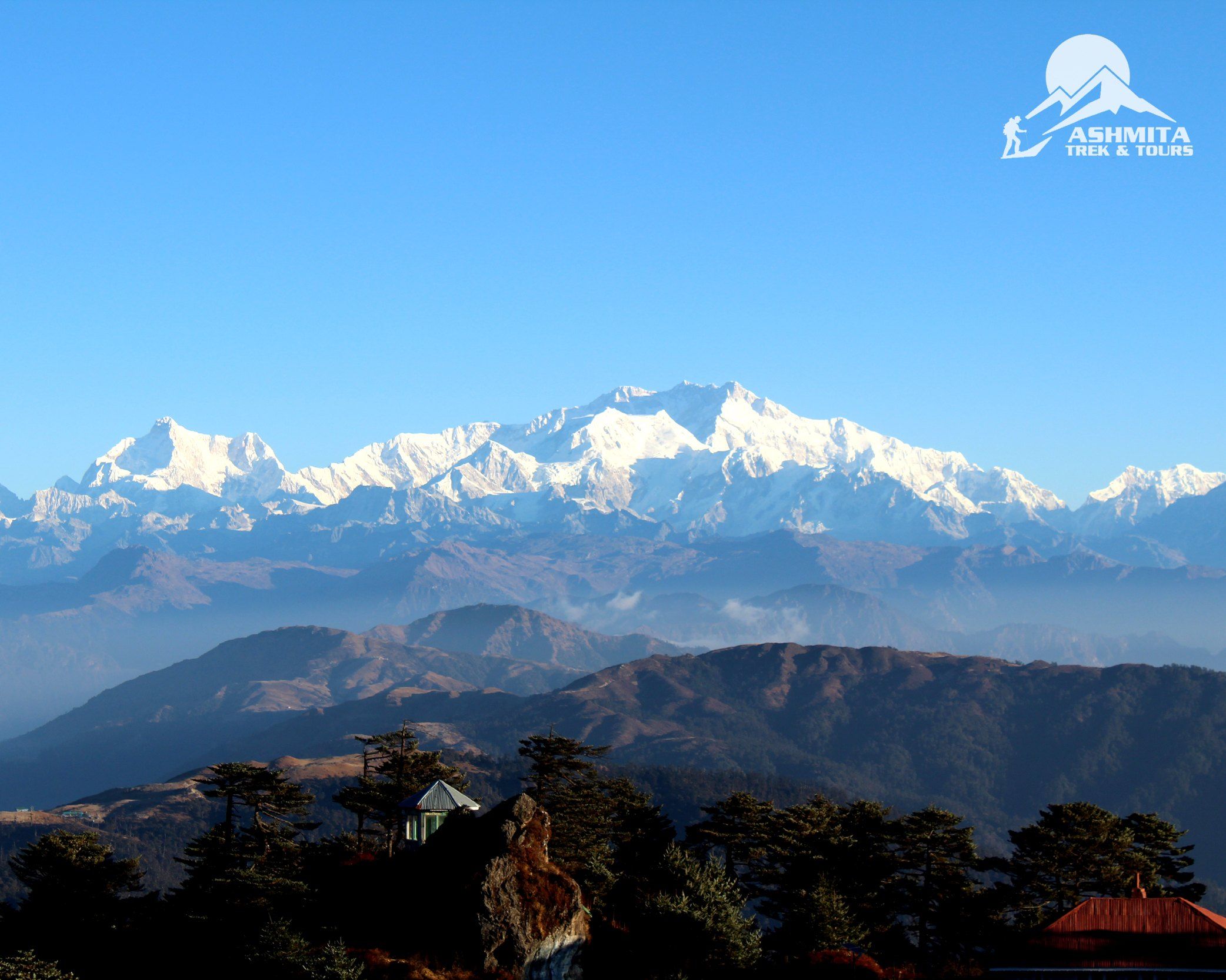 Panoramic view of Mt. Kanchenjunga also known as Sleeping Buddha