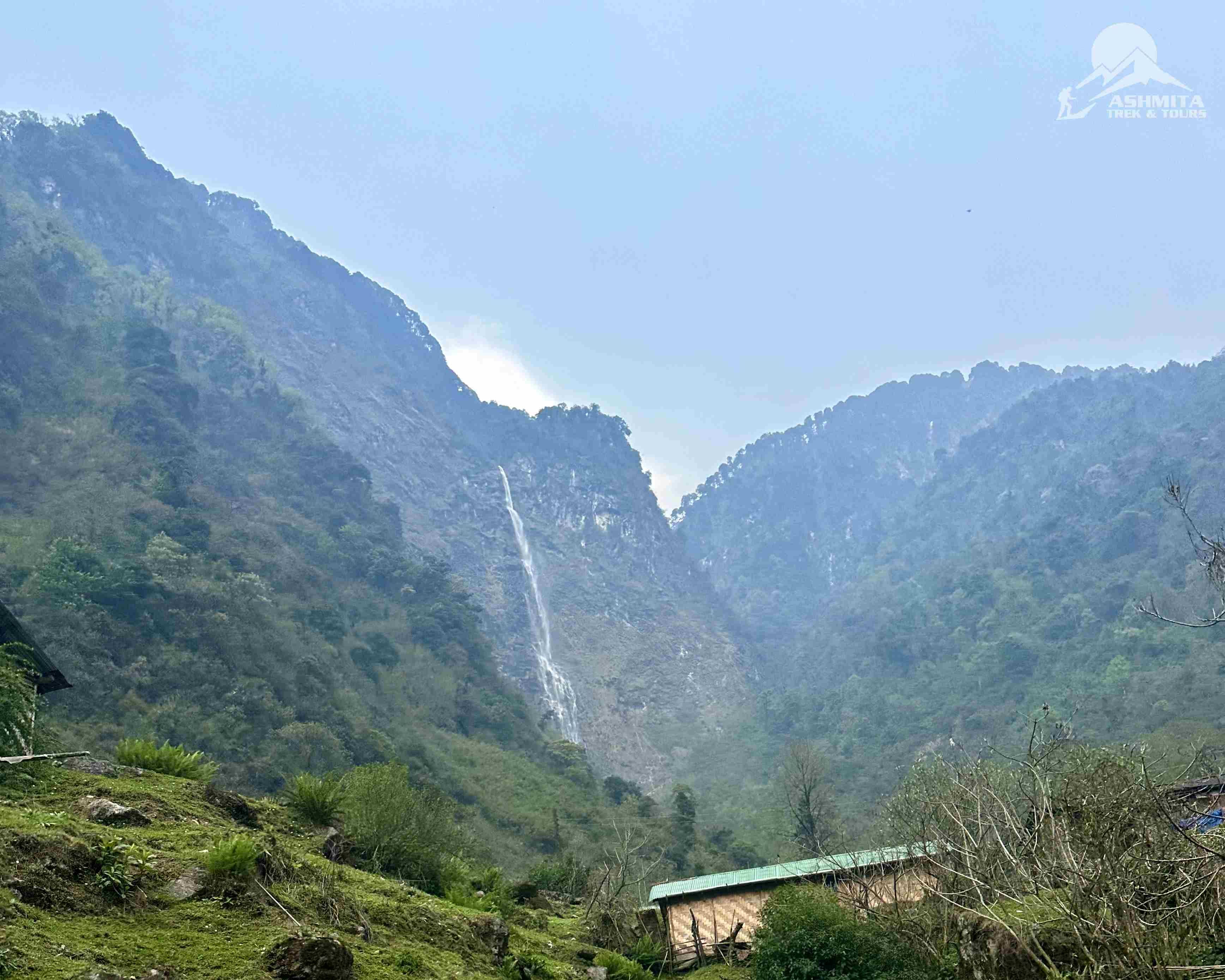 Sight of waterfall enroute to North Sikkim