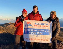 Ashmita Trek and Tours guest pic at Sandakphu top view pint