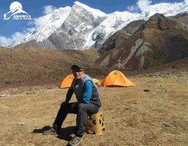 Pic of Our Mountain guide at campsite